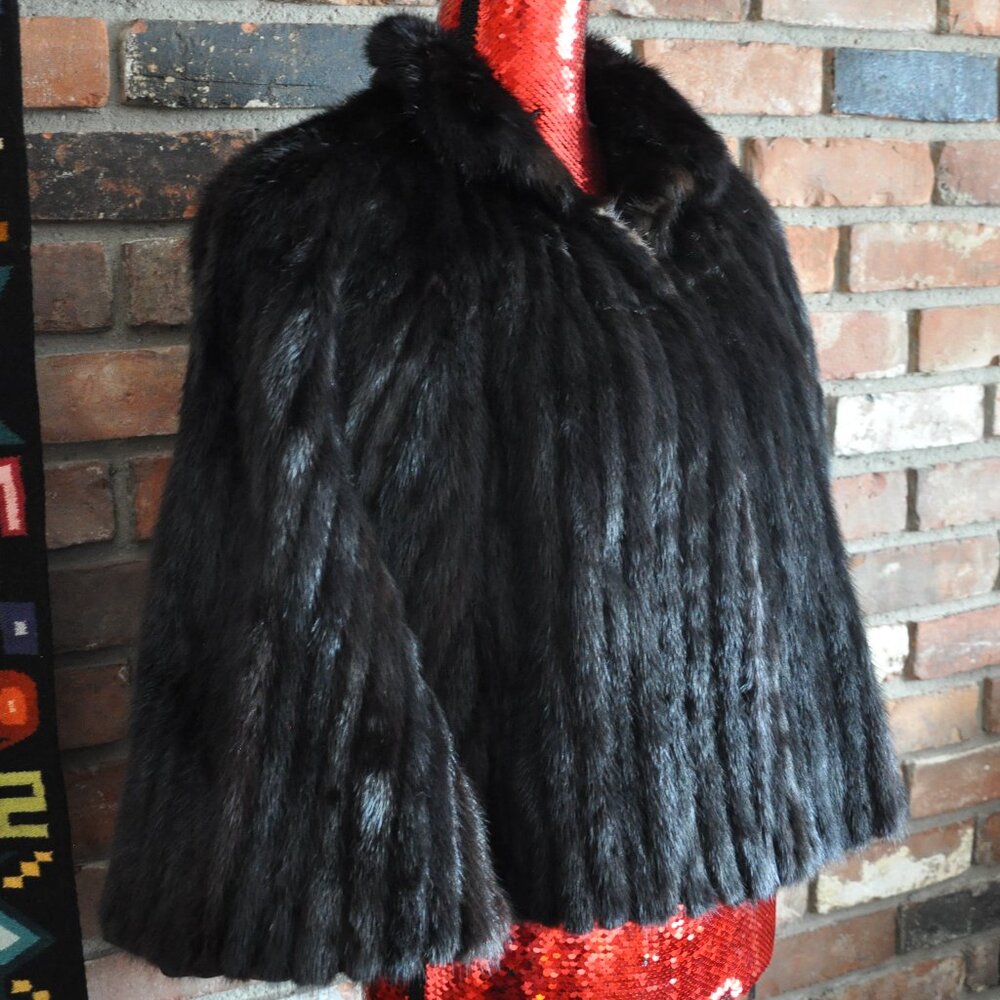 Brown Black Dark Mahogany MINK Corded FUR Capelet Shawl Shrug Coat M